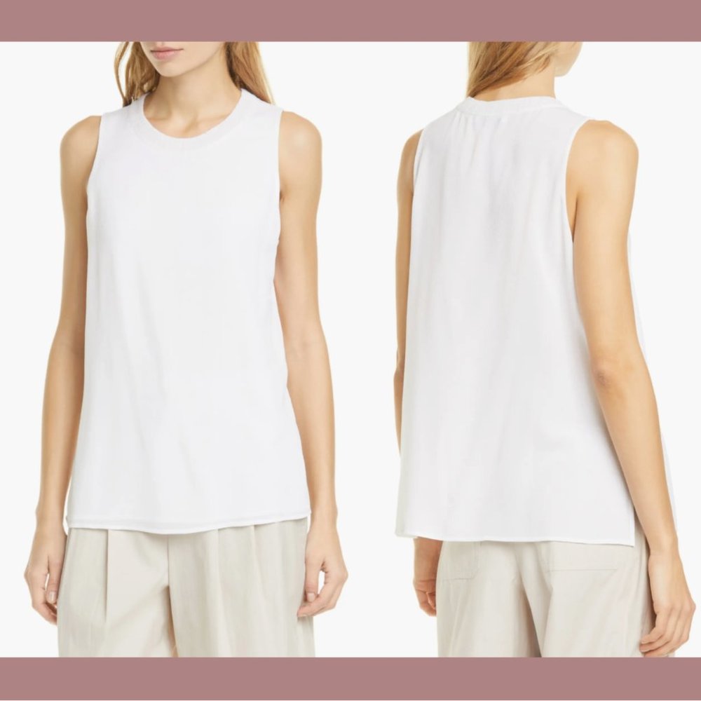 NWT $245 VINCE [ XS ] Textured Silk‎ Tank Top in Off White
